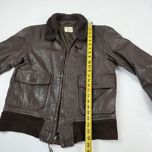 VINTAGE Brill Bros G-1 Flight Jacket Mens 42 Brown Leather Mouton Collar USN 80s - Picture 10 of 16